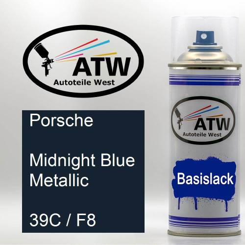 Porsche, Midnight Blue Metallic, 39C / F8: 400ml Sprühdose, von ATW Autoteile West.